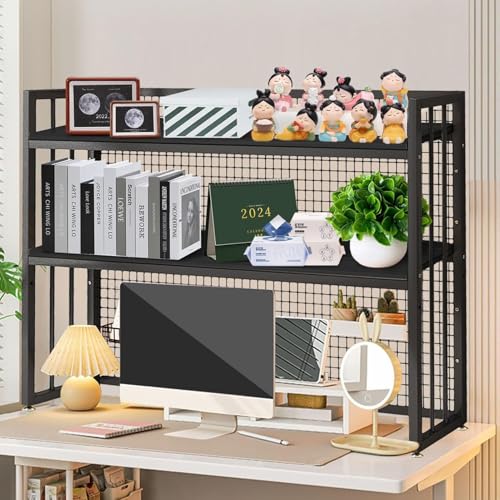 Desktop -Bücherregal für Computer Desk - 2 Tier -Desktop -Bücherregal für Computertisch, einstellbarer Schreibtisch -Buchhandlungs -Organizer Rack, Multipurpose Counter Top Hutch Bookshelf, für Home von Qinhaixi