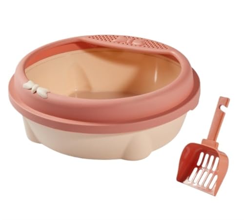 Haustierdrüsenbox Katze Töpfchen halb geschlossene Katzenratschachtel Offene obere Bettpfropfkäfigzubehör Kitty Müllschala Haustierdrüsenpfanne Haustier Vorräte für die Reise (Pink, 35x33x14 cm) von Qinhaixi