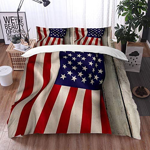 3 Teilig Bettgarnitur Bettwäsche,Amerikanische Flagge US über Alten rostigen Tönen verwitterte Vintage soziale Plank Artwor,Gemütlich 3D Mikrofaser Bettbezug Set + 2 Kissenbezug 135 x 200 cm von Qinniii