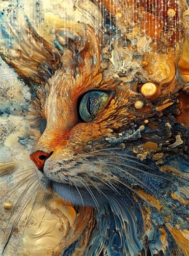 Diamond Painting Erwachsene, Diamant Painting Bilder Abstrakt 5D Diamond-Painting Katze DlY Vollbohrer Diamant Kunst Malerei Stickerei Bastelset Erwachsene, für Wohnzimmer Wanddeko 90x120 cm Q4-743 von Qinqhuag