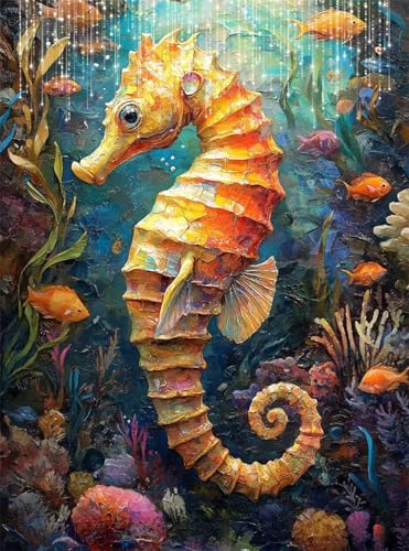Diamond Painting Erwachsene, Diamant Painting Bilder Fisch 5D Diamond-Painting Seepferdchen DlY Vollbohrer Diamant Kunst Malerei Stickerei Bastelset Erwachsene Set, für Home Wanddeko 80x100 cm Q4-631 von Qinqhuag