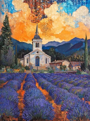 Diamond Painting Erwachsene, Diamant Painting Bilder Landschaft 5D Diamond-Painting Lavendel DlY Vollbohrer Diamant Kunst Malerei Stickerei Bastelset Erwachsene Set, für Home Wanddeko 35x50 cm Q4-655 von Qinqhuag