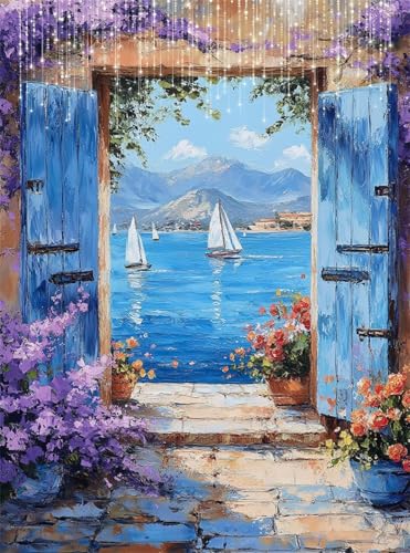 Diamond Painting Erwachsene, Diamant Painting Bilder Landschaft 5D Diamond-Painting Tür DlY Vollbohrer Diamant Kunst Malerei Stickerei Bastelset Erwachsene Set, für Wohnzimmer Wanddeko 40x50 cm Q4-715 von Qinqhuag
