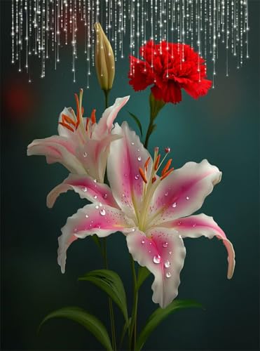 Diamond Painting Erwachsene, Diamant Painting Bilder Lilie 5D Diamond-Painting Blume DlY Vollbohrer Diamant Kunst Malerei Stickerei Bastelset Erwachsene, für Wohnzimmer Home Wanddeko 35x50 cm Q4-733 von Qinqhuag