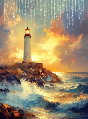 Diamond Painting Erwachsene, Diamant Painting Bilder Sonnenuntergang 5D Diamond-Painting Leuchtturm DlY Vollbohrer Diamant Kunst Malerei Stickerei Bastelset Erwachsene, für Wanddeko 30x40 cm Q4-657 von Qinqhuag