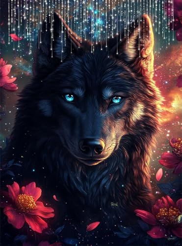 Diamond Painting Erwachsene, Diamant Painting Bilder Wolf 5D Diamond-Painting Blume DlY Vollbohrer Diamant Kunst Malerei Stickerei Bastelset Erwachsene, für Wohnzimmer Home Wanddeko 40x50 cm Q4-735 von Qinqhuag
