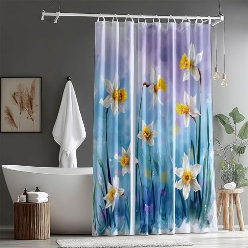 Duschvorhang 180x220cm, Duschvorhänge Weiß Beschwerter Saum Shower Curtains Anlage Duschvorhang Wasserdicht Waschbar Polyester Stoff Badevorhänge mit Ösen 12 Duschvorhangringe für Badezimmer ZQ-323 von Qinqhuag