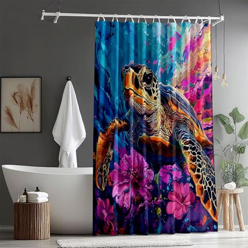 Duschvorhang Lang 240x180cm Duschvorhang Schildkröte Duschvorhänge mit Gewicht Wasserdicht Polyester Stoff Waschbar Bad Vorhang mit 12 Haken für Dusche und Badewanne Badewannenvorhang (Blau) ZQ-1362 von Qinqhuag