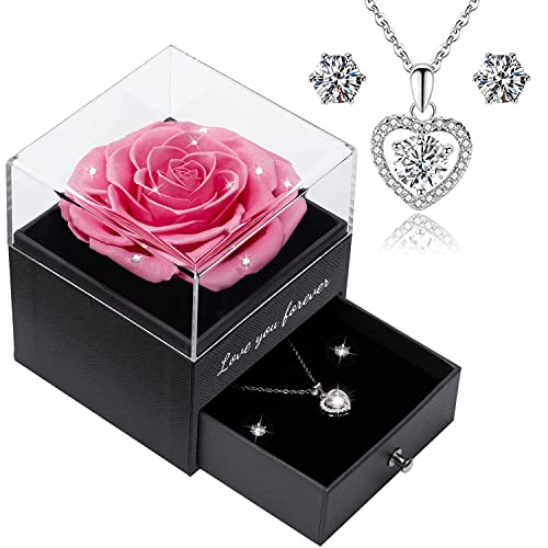 Qinqinxin Muttertagsgeschenk für Mama Ewige Echte Rose Love You Forever Geschenkbox konservierte echte Rose mit Herz für Valentinstag Muttertag Hochzeit Jahrestag Geburtstag Geschenk für Sie von Qinqinxin