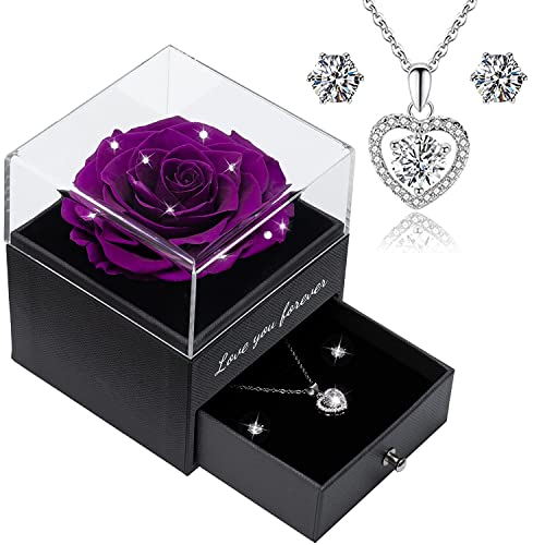 Qinqinxin Muttertagsgeschenk für Mama Ewige Echte Rose Love You Forever Geschenkbox konservierte echte Rose mit Herz für Valentinstag Muttertag Hochzeit Jahrestag Geburtstag Geschenk für Sie von Qinqinxin