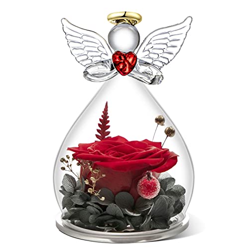 Qinqinxin Geschenk für Mama Oma, Ewige Rose Kuppel Glas Engel, Handgefertigte Ewige Blume Engel Figur, Originelles Geburtstagsgeschenk Geschenk für Sie Valentinstag (1-rot) von Qinqinxin