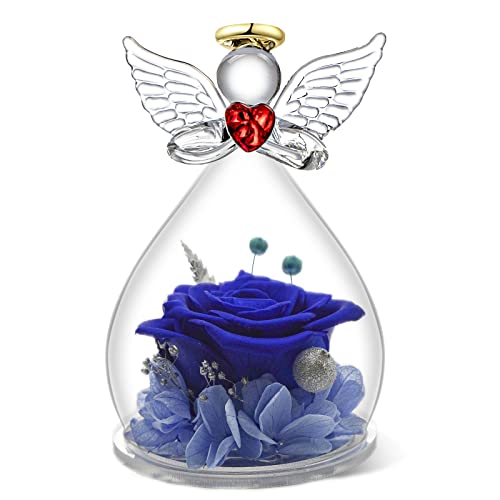 Qinqinxin Geschenk für Mama Oma, Ewige Rose Kuppel Glas Engel, Handgefertigte Ewige Blume Engel Figur, Originelles Geburtstagsgeschenk Geschenk für Sie Valentinstag (4-blau) von Qinqinxin