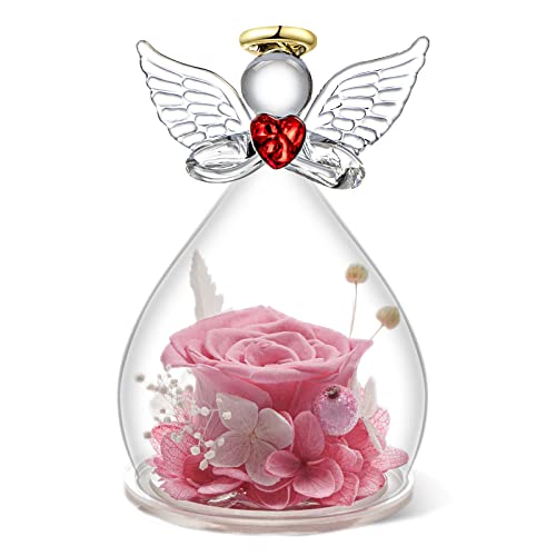 Qinqinxin Geschenk für Mama Oma, Ewige Rose Kuppel Glas Engel, Handgefertigte Ewige Blume Engel Figur, Originelles Geburtstagsgeschenk Geschenk für Sie Valentinstag (3-rosa) von Qinqinxin