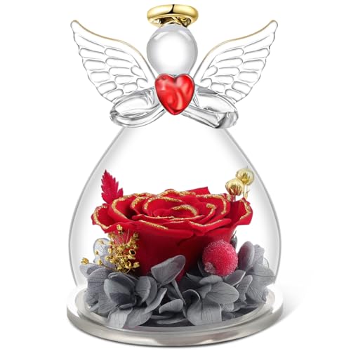 Qinqinxin Geschenk für Mama Oma, Ewige Rose Kuppel Glas Engel, Handgefertigte Ewige Blume Engel Figur, Originelles Geburtstagsgeschenk Geschenk für Sie Valentinstag (0-rosa Gold) von Qinqinxin