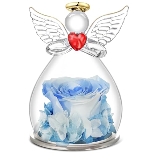 Qinqinxin Geschenk für Mama Oma, Ewige Rose Kuppel Glas Engel, Handgefertigte Ewige Blume Engel Figur, Originelles Geburtstagsgeschenk Geschenk für Sie Valentinstag (11-Weiß-blau) von Qinqinxin