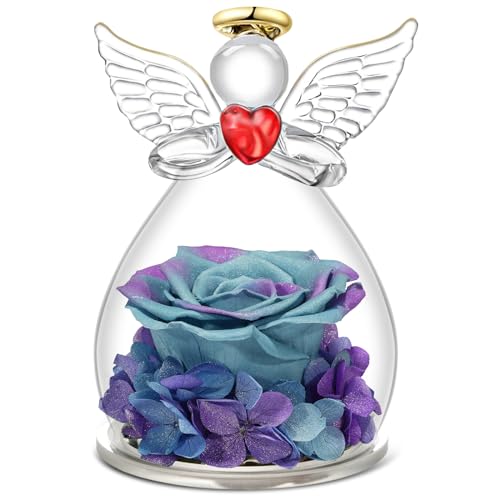 Qinqinxin Geschenk für Mama Oma, Ewige Rose Kuppel Glas Engel, Handgefertigte Ewige Blume Engel Figur, Originelles Geburtstagsgeschenk Geschenk für Sie Valentinstag (9-Sternenhimmel) von Qinqinxin