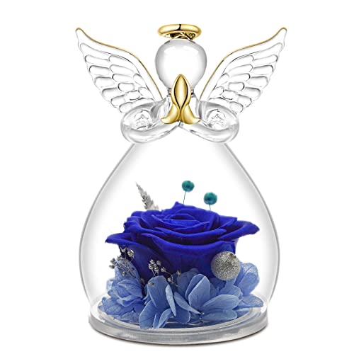 Qinqinxin Geschenk für Mama Oma, Ewige Rose Kuppel Glas Engel, Handgefertigte Ewige Blume Engel Figur, Originelles Geburtstagsgeschenk Geschenk für Sie Valentinstag (Blue) von Qinqinxin