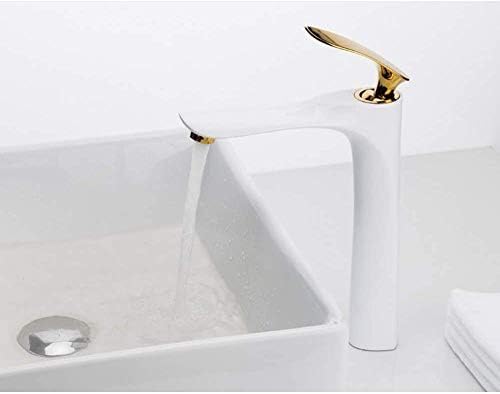 Küche Taps Küche Kippen Tippen Sie neu eleganter Küchenarmatur Golden weißer Becken Wasserhähne Badezimmermixer Heißer und Kaltmixer Tap Waschbecken Wasserhahn Crane Messing von Qinshunxi