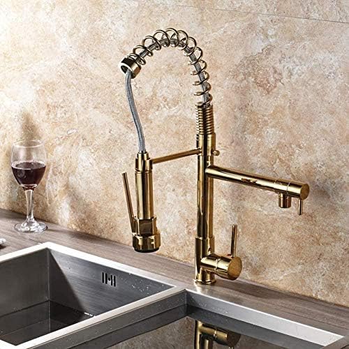 Küche Taps Küchenhahn Tap Wasserhahn Luxus Gold Finish Kitchen Springmixer Tippen Sie mit Wirbelsputung und Goldsprühgerät heißes kaltes Wasser Wasserhähne von Qinshunxi