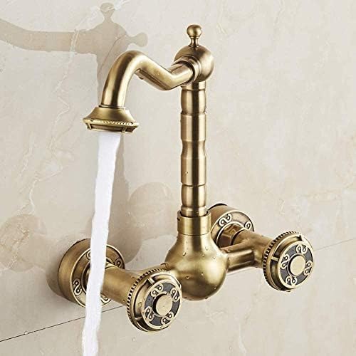 Küchenhacktack Küche Tap Wasserhahn Becken Wasserhähne antike Messing Wandmontierte Küche Spüle Wasserhahn Dual Griff Schwenkbar Küchenhacktack Küche Tap Wasserhahn Becken Wasserhähne antike Messing Wandmontierte Küche Spüle Wasserhahn Dual Griff Schwenkbar von Qinshunxi