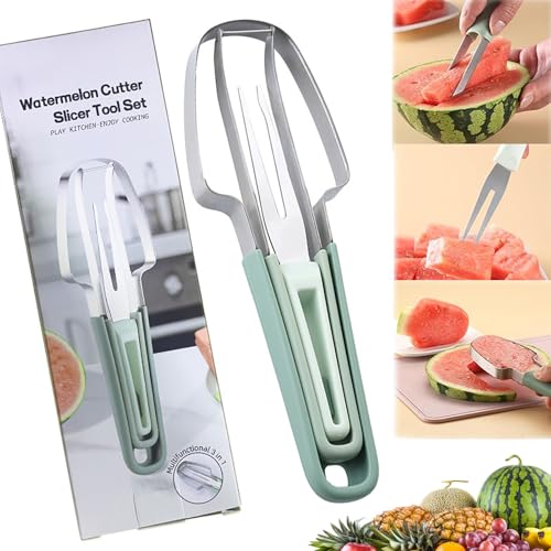 Melonenschneider,Wassermelonen Schneider Obstschneider aus Edelstahl 3-in-1 Melonen Würfel Wassermelonen Messer Obstschneider für Cantaloupe, Papaya, Drachenfrucht Melonenschneider,Wassermelonen Schneider Obstschneider aus Edelstahl 3-in-1 Melonen Würfel Wassermelonen Messer Obstschneider für Cantaloupe, Papaya, Drachenfrucht von Qinsky