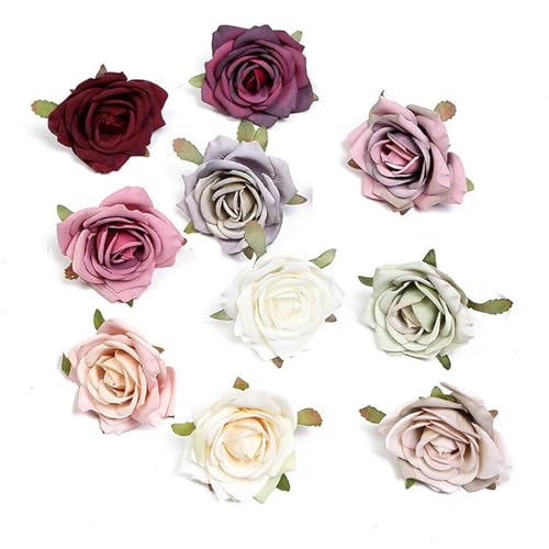 Qinsky Künstliche Rosen Blumenköpfe,10 PCS Rosen Köpfe Künstliche Rosen ohne Stiele Bunt Kunstblumen Seidenrosenköpfe für Heimdekorationen Hochzeitssträuße Gemischte Farbe von Qinsky