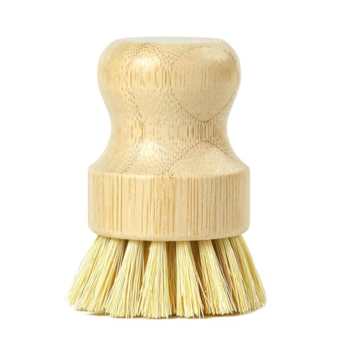 Qinsky Natürliche Bambus Spülbürste,Natürliche Sisalborsten Naturals Bambus-Spülbürste mit Griff Handflächenbürste aus Natürlichem Bambus für Geschirr effektive Reinigung von Gusseisen Töpfen von Qinsky
