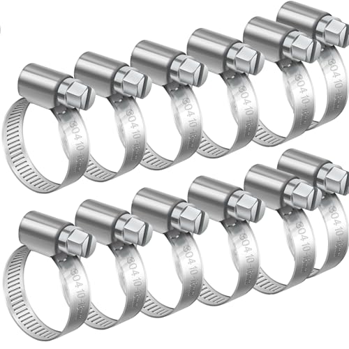 Qinsky Schlauchschellen 10-16 mm,12 Pcs Endlos 304 Edelstahl Einstellbare Schlauchklemmen Mehrzweck Schellen Schlauchschellen mit Schneckenantrieb für Benzinschlauch Dieselleitung Wasser Rohr von Qinsky