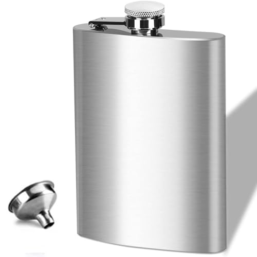 Qinsky Tea Flachmann mit Trichter,8oz Edelstahl Flachmann 304 Edelstahl Hip Flask Tragbare Flask Leak für Männer und Frauen(Silber) von Qinsky