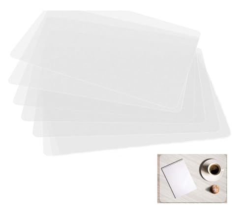 Qinsky Tischsets Abwaschbar,6 pcs Transparente Kunststoff Platzdeckchen Waschbare Untersetzer Platzset Kinder Tischmatte für Küchen-Esstisch und Kühlschrank von Qinsky