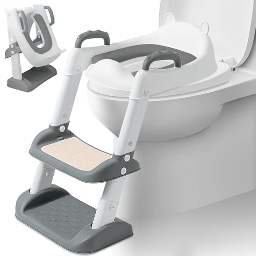 Qintora Toilettensitz Kinder Kinder WC, Toilettensitz Toilettentrainer mit Treppe 2-in-1 Verstellbar Toilettenaufsatz Kinder, Spritz- und Rutschfestes Trittbrett für Jungen Mädchen Baby von Qintora