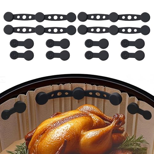 4 Sets Magnetische Silikonschnallen für Heißluftfritteusen 12 Stück die Verwendung in der Heißluftfritteuse verhindern das Verbrennen des Backpapiers und das Abdecken von Lebensmitteln (schwarz) von QinyOulhause