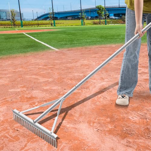 Qinyoung Aluminium-Wartungsrechen, 61 cm, Baseballfeld, Garten, Landschaftsrechen mit 168 - 248 cm verstellbarem Griff für Hof, Rasen, See, Unkrautpflege, Gartenarbeit, Lockerung des Bodens von Qinyoung