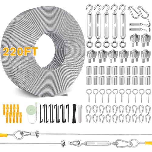 1,5 mm x 67 m Drahtseil Kit - String Light Hanging Kit Vinyl beschichtet 304 Edelstahlkabel mit Spannschlössern für String Light Hanging, Gate Anti Sag, Treppengeländer, Vorhang, Bild hängen, Garten von Qinzave