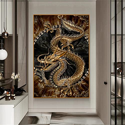 DIY 5D Diamond Painting Full Set,Chinesischer Drache Diamant Painting Bilder für Erwachsene Kinder Stickerei Kreuzstich Voll Kristall Rhinestone Leinwand für Haus Wand Dekoratione Round Drill,60x80cm von Qinzhao