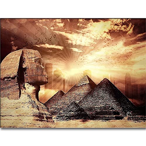 Qinzhao Diamond Painting,Ägyptische Pyramiden DIY 5D Diamant Malerei Set Vollbohrer Nach Zahlen Gemälde Kreuzstich Stickerei Crystal Strass Kunst Handwerk für Home Wall Décor Round Drill,30x50cm von Qinzhao