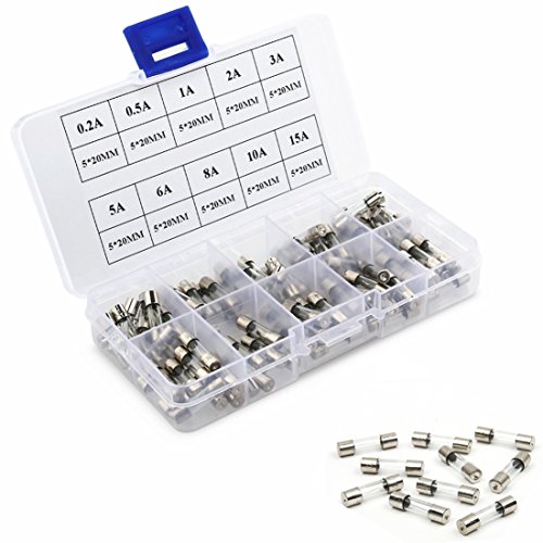 Qiorange 100 Stück 5x20mm Feinsicherung Glassicherung Glasrohr assortierte Kit Amp 0.2A 0.5A 1A 2A 3A 5A 6A 8A 10A 15A mit Box von Qiorange