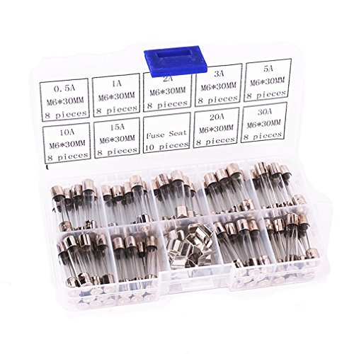 Qiorange 72 Stück 6x30mm Feinsicherung Glassicherung Glasrohr assortierte Kit Amp 0.5A 1A 2A 3A 5A 10A 15A 20A 30A mit Box von Qiorange