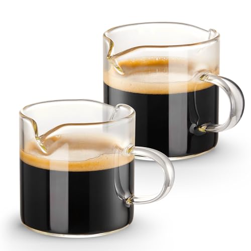 Qipecedm Espressotassen 2er-Set, 113.4 g Doppelausgießer, Schnapsgläser, Milchbecher mit Griff, Klarglas, Espresso-Zubehör für Maschine, klein von Qipecedm