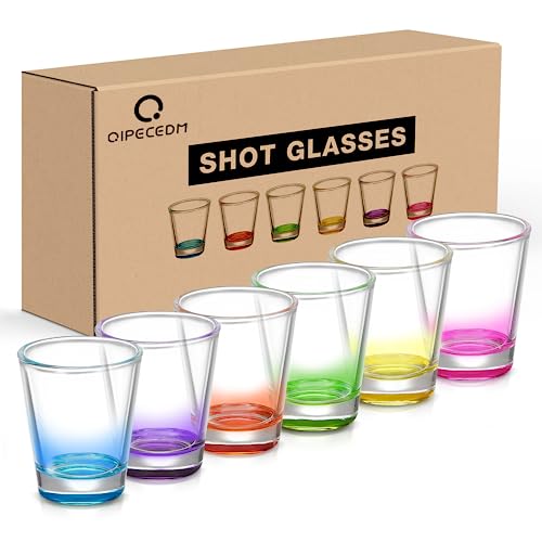 Qipecedm Schnapsglas-Set mit schwerem Boden, bunt, 47 ml, klare Schnapsgläser – Tequila, Whiskey, Wodka-Becher, 6 Stück von Qipecedm