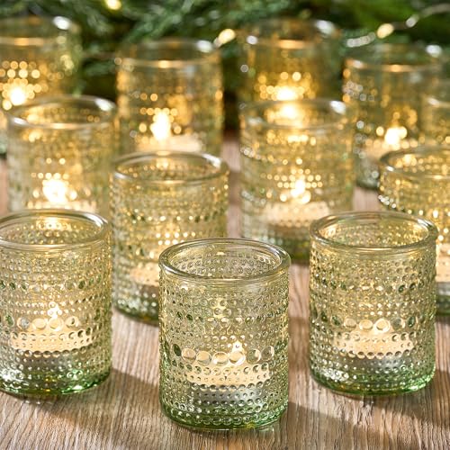 Votivkerzenhalter aus klarem Glas, Vintage-Kerzenhalter für schwimmende Kerzen, Teelichthalter für Tischdekoration, Zuhause, Brautparty, Geburtstag, Weihnachten, Tischdekoration (grün), 24 Stück von Qipecedm