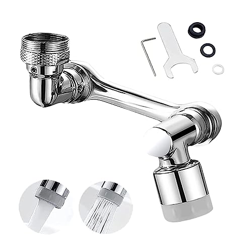 QIQUTER Universal-Rotation Faucet Extender, 1080° Großer Winkel Schwenkspüle Wasserhahn-Aerator, Splash Filter Drehroboterarm 2 in 1 Faucet-Anlage Dual-Modus, Silber von Qiquter