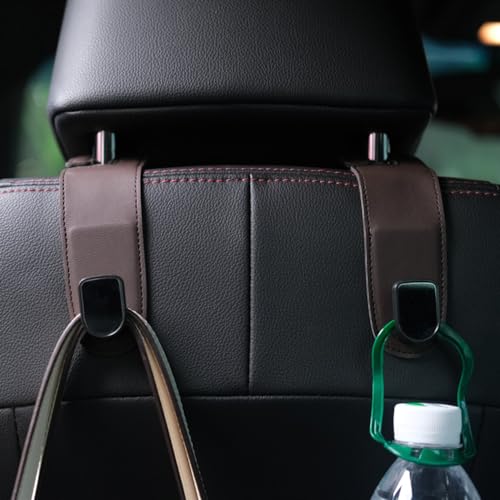 Qirc Auto-Haken, 2 Stück Leder Auto Aufbewahrung Organizer Tasche Haken, Universal Auto Rücksitz Kopfstütze Aufhänger zum Aufhängen Tasche Handtasche Einkaufstaschen (Braun) von Qirc