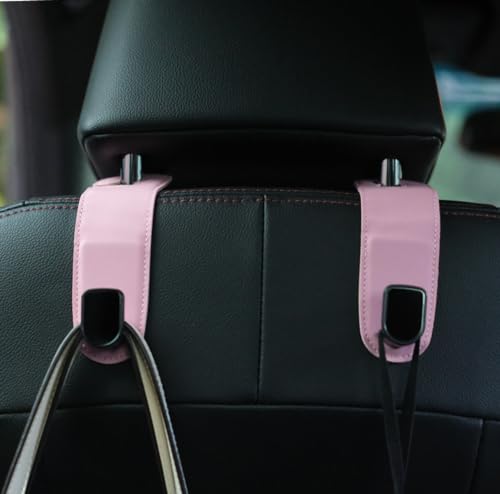 Qirc Auto-Haken, 2 Stück Leder Auto Aufbewahrung Organizer Tasche Haken, Universal Auto Rücksitz Kopfstütze Aufhänger zum Aufhängen Tasche Handtasche Einkaufstaschen (Pink) von Qirc