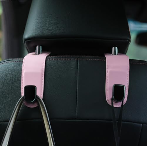 Qirc Auto-Haken, Leder Aufbewahrung Organizer mit 2 Taschen,Universal Auto Rcksitz Kopfsttze Aufhnger, Tasche fr Handtaschen und Einkaufstaschen (Pink) von Qirc