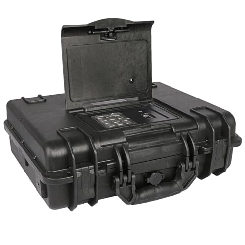 Qisan Waffentresore für Pistolen Tragbare Safe LockBox, Wasserdicht Sicherheitsbox Anti Diebstahl，Safe LockBox mit Schlüsselschloss und digitalem Passwort，Stahldr，mit Kabel von Qisan