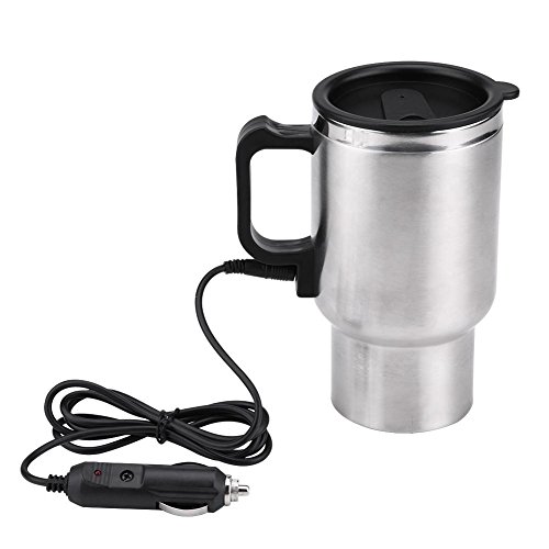 Elektrischer Wasserkocher, 12V 450ml Elektrischer Edelstahl-Reiseheizbecher Kaffee-Teebecher im Auto von Qiter