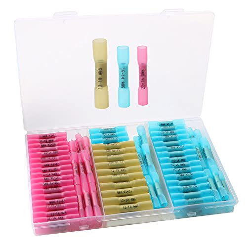 QitinDasen 100Pcs Wärmeschrumpf Stoßverbinder Set, Isolierte Wasserdichte Kabelverbinder, Wasserdicht Stoßverbinder, Quetschverbinder SchrumpfverDinder (Rot, Blau, Gelb) von QitinDasen