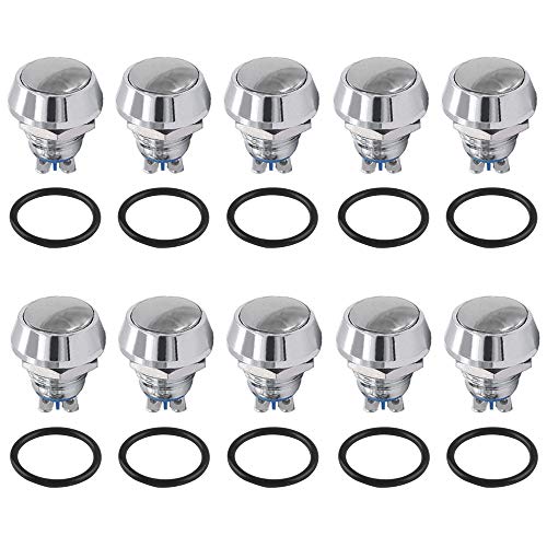 QitinDasen 10Pcs Premium 12mm Rundkopf Momentanen Druckknopfschalter, 2-Poliger Schraubklemme Metall Druckknopfschalter, IP65 Wasserdichter Sperrloser Druckknopfschalter (Silber) von QitinDasen