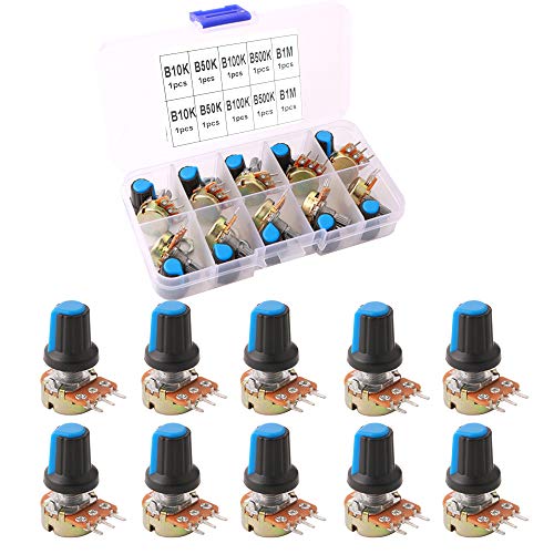 QitinDasen 10Pcs Premium WH148 Potentiometer, B Typ Potentiometer, Linear Taper Potentiometer, 3 Terminal Drehpotentiometer mit Knaufkappe (B10K, B50K, B100K, B500K, B1M Ohm) von QitinDasen